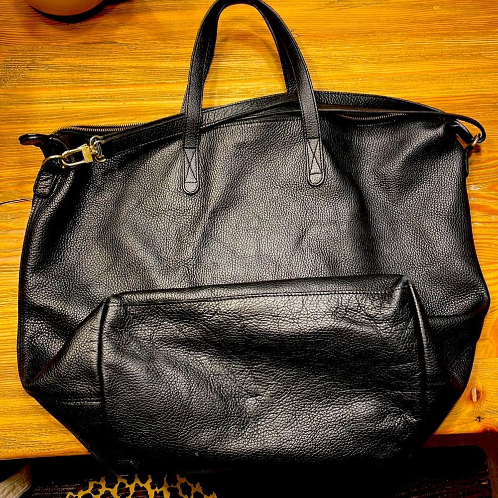 Cuyana black leather oversized tote